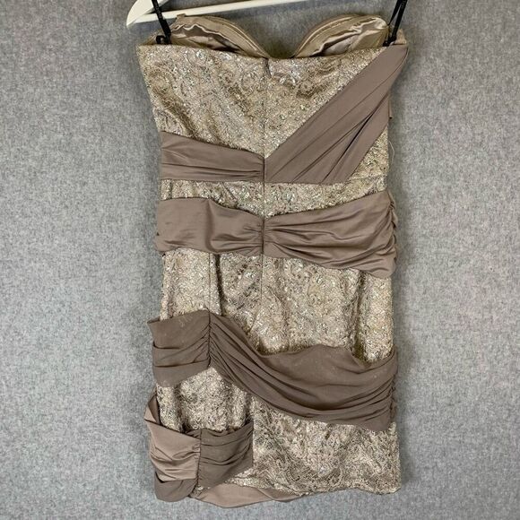 Bebe Women’s Size Small Strapless Mini Wrap Bodycon Sequin Dress Neutral - Picture 7 of 7